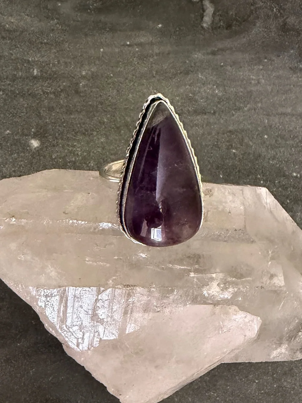 Genuine Amethyst Teardrop Large Statement Ring 9